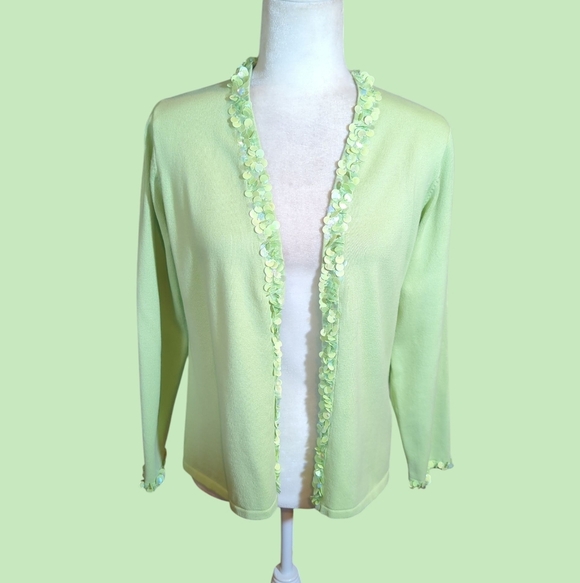 New Green Cardigan Louis Dell'Olio Pistachio Knit Jacket Paillettes Accents Sz S - Picture 7 of 8